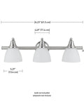All In One Bathroom Vanity Set With Three Light Fixture, Brushed Steel Finish, dimensions shown, bulbs not included