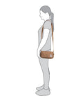 Side view of person wearing Legacy Womens Essentials Convertible Crossbody Bag And Waist Pouch in black, adjustable strap shown.