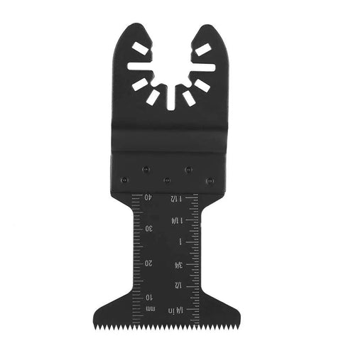 Fifteen Piece Oscillating Saw Blade Set With 44mm Plunge Cut High Carbon Steel Depth Scales showing blade detail and measurements