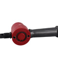 Aramox Double Head Sheet Metal Nibbler Cutter Drill Attachment For Straight Curves And Circles 360 Degree Rotating Steel Chopper Tool With Red Finish, side view showing handle and attachment.