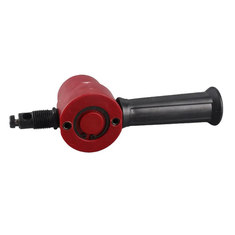 Heavy Duty Sheet Metal Nibbler Cutter Double Headed Drill Bit Attachment For Straight Curved Circle Cuts Iron Steel Copper Aluminum Works On 8mm Electric Pneumatic Drills Red Version side view with handle