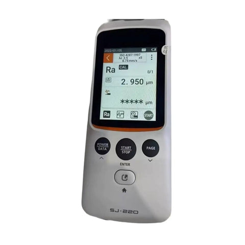 Slick Handheld Digital Roughness Gauge For Metal Surface Finish Testing displaying Ra reading on LCD screen.