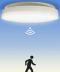 Motion Sensor Ceiling Light Flush Mount 11.8 Inch 18W LED Fixture with Auto On Off Daylight Sensor detecting motion.