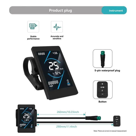 Low Fuss High Precision LCD Display Meter For 24V To 72V Electric Bikes And Scooters, UART No 2 Protocol Colorful Control Panel