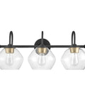 Lofty Chic Three Light Vanity Light in Dark Bronze with clear glass shades and antique brass accents for dope modern bathrooms