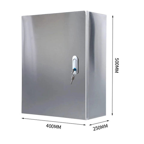 Stainless Steel Weatherproof Junction Box Enclosure For Solar PV And Power Distribution, 304 Grade Project Box, Universal Control Housing, Rust Resistant Industrial Grade 500 X 400 X 250 Mm, locked front view