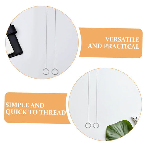 Five Piece Long Sewing Needle Threader Kit with stainless steel hooks on white surface, shown with versatile design emphasis.