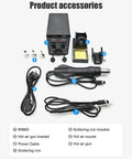 2 In 1 Soldering Station 700W Hot Air Soldering Iron Kit with accessories including power cable and nozzles