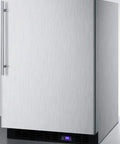 Slick Frost Free Upright Freezer With Killer Stainless Steel Finish And Adjustable Digital Thermostat For No Sweat Built In Or Freestanding Kitchen Setup In 24 Inch Spaces, front view showing sleek design and temperature display.