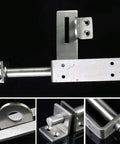 Heavy Duty Stainless Steel Sliding Bolt Door Latch With Zero Drama Install And Rock Solid Body Featuring Smooth Automatic Return Action Left Or Right Mount For Barn Doors Cabinets Silver 170Mm Size close-up view showing the latch mechanism.
