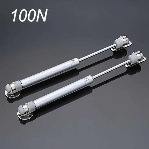 Heavy Duty Gas Hydraulic Struts Pair Delivering Smooth Soft Close Assist For Sturdy Flip Doors And Large Toy Box Lids, 100N force, steel material.