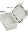 Open Junction Box Outdoor IP65 Waterproof ABS Plastic Enclosure Hinged Cover with visible measurements