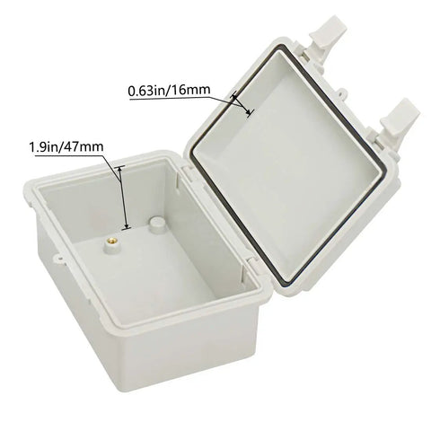 Open Junction Box Outdoor IP65 Waterproof ABS Plastic Enclosure Hinged Cover with visible measurements