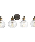 Coastal Four Light Bath Vanity Light With Clear Glass Globes In Antique Bronze Finish, Industrial Modern Style front view