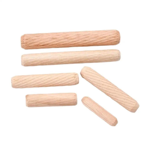 Five Size Hardwood Wood Dowels Set M5 M6 M8 M10 M12 Beveled Ends Fluted Pins For Woodworking Crafts 100 Pcs showcasing various sizes