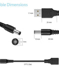 USB To DC 5V Power Cord With 10 Connector Tips For Easy Plug-and-Play Power Across Your Gadgets 5.5x2.1mm Plug Jack Includes 5.5x2.5, 4.8x1.7, 4.0x1.7, 4.0x1.35, 3.5x1.35, 3.0x1.1, 2.5x0.7, Micro USB, Type-C, Mini USB, 5FT, cable dimensions