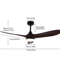Pwefhsdjvh Ceiling Fan with Remote Control 48W LED Light 6 Speeds Quiet shown from below with dimensions marked.