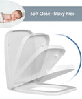 Straight Up Premium Universal White Toilet Seat With Foolproof Soft Close Slow Drop Lid Crafted From Heavy Duty Urea Resin That Blocks Scratches And Never Turns Yellow, showcasing soft close feature.