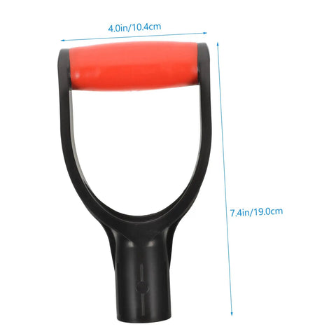 2 Pack D Shaped Shovel Handle Replacement Grip For Gardening Durable Plastic No Slip Palm Friendly Comfort Fit For Digging And Raking Tools Easy Install Inner Diameter, red handle shown.