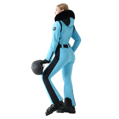 Women's One Piece Ski Suit Insulated Snowsuit For Outdoor Winter Sports Warm And Waterproof Jumpsuit With High Stretch Nylon Spandex Duck Down Fill Slim Yet Flattering Fit Blue XS