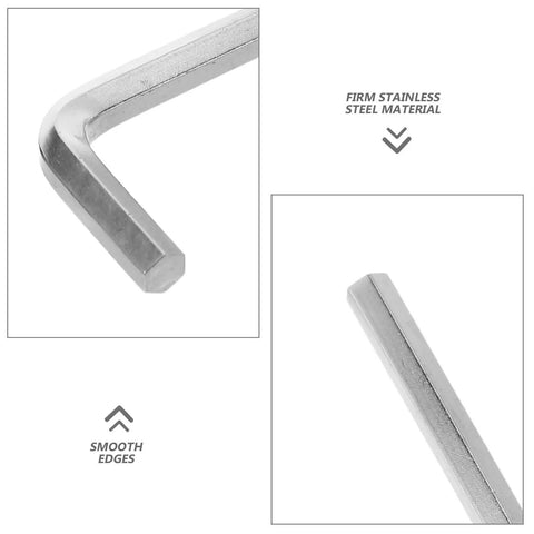 Close-up of firm stainless steel Allen wrench from Hex Socket Screw Set 300 Pack Stainless Steel With Allen Wrenches For Bathroom Fixtures Towel Racks And Humid Renovations Heavy Duty High Strength Construction Built To Last Wide Range Of Internal Hex Screws.