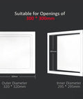Rock Solid 2 Pack 12X12 Inch Metal Access Panels With Strong Magnetic Latch shown with dimensions suitable for 300x300mm openings.