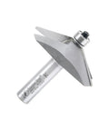 Carbide Tipped Chamfer Bit 60 Degree For Edge Bevels And Miter Joints, Two And One Half Inch Diameter, Eleven Sixteenths Inch Cutting Height, One Half Inch Shank, Two And Three Quarter Inch Overall Length, Delivers Crisp Uniform Bevels On Boxes
