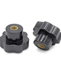 Screw On Knurled Clamping Knob Set M8 Thread Black And Gold Plastic Metal Handle 7 Pieces 40mm Head Diameter 28mm Total Height
