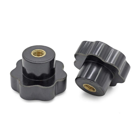 Screw On Knurled Clamping Knob Set M8 Thread Black And Gold Plastic Metal Handle 7 Pieces 40mm Head Diameter 28mm Total Height