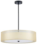 3 Light Drum Pendant Chandelier With Double Fabric Shade, Sleek Matte Black Finish, Dope 20 Inch Ceiling Light Fixture, frontal view