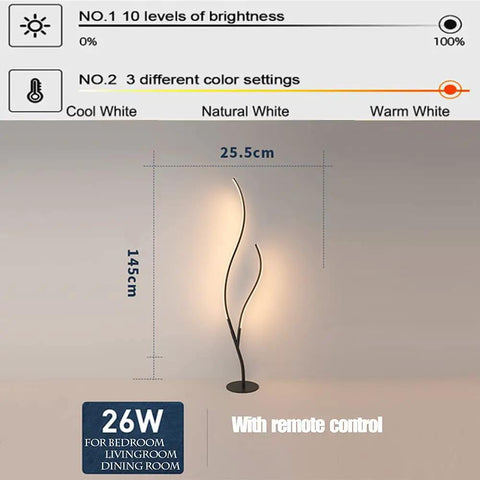 LED Floor Lamp Dimmable With Remote Control Space Saving Spiral Design Modern Standing Lamp with adjustable color settings