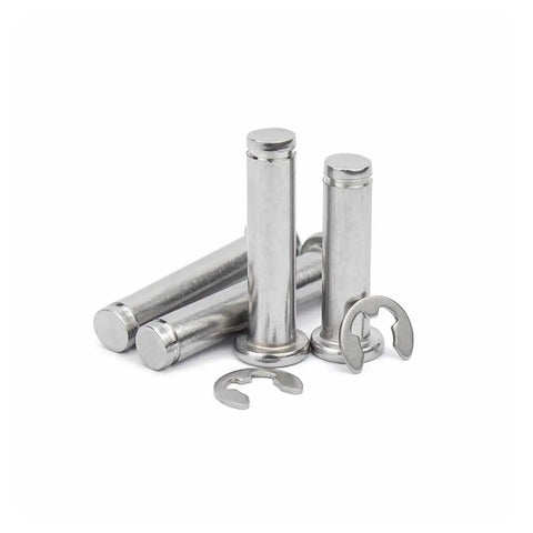 Heavy Duty Stainless Steel Flat Head Dowel Pins With Slick Cylindrical Pilot Rolls And Reinforced Shaft Circlips for precise alignment