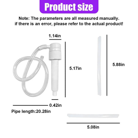 Product size image of No Sweat Hand Pump For Standard Quart Bottles With Dual Suction Tubes And 28 Millimeter Caps showing dimensions.