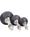 Built Tough Adjustable Leveling Feet With Swivel Base No Sweat Setup Threading Universal Equipment Support Legs Rock Solid Stability For Garage Furniture And Shop Machinery Glide Pads 10 Pack in three sizes, black nylon.