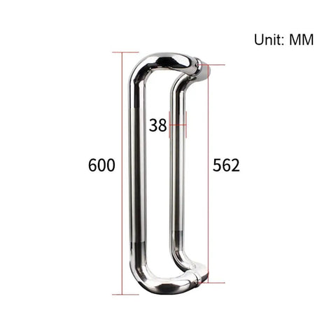 Brushed Stainless Steel Round Tube Door Push Pull Handle for Glass Frame Sliding Doors, size 600mm by 562mm by 38mm, anti-rust