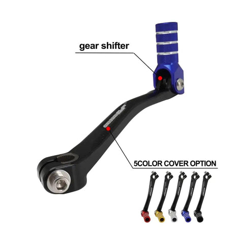 Folding Gear Shifter Lever For 50cc To 125cc Pit Bikes And Dirt Bikes CNC Aluminum 6061T6 with blue tip and color options