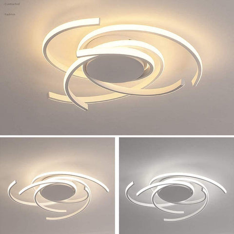 Remote Controlled Dimmable LED Ceiling Light For Living Room And Kitchen Modern Spiral Flower Flush Mount Chandelier White Finish 22 Inch Diameter 72W LED Bulb Included Aluminum And Acrylic Easy Dim With Remote