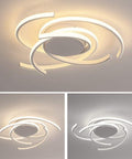 Modern Spiral Flower LED Ceiling Light With Remote Dimmer Flush Mount Fixture For Living Room And Kitchen White Aluminum