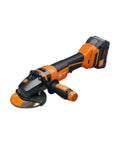 Tough As Nails 5 Inch Cordless Angle Grinder Featuring Brushless Power Motor And 8 Ah Lithium Battery With Sealed Dust Protection and soft start.
