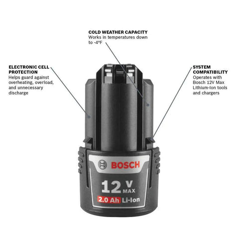 12V Max Lithium Ion Battery 2Ah Pack Two Battery Pack For Power Tools, lightweight and compact, shown with features labeled