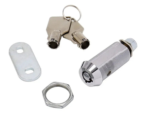 Slick Chrome Tubular Cam Lock Two Pack Including Keyed Alike Keys And One Point Five Inch Cylinder For Rv Camper Cabinets And Storage Lockers Top Shelf Hardware Upgrade No Sweat Install components with keys and mounting plate.