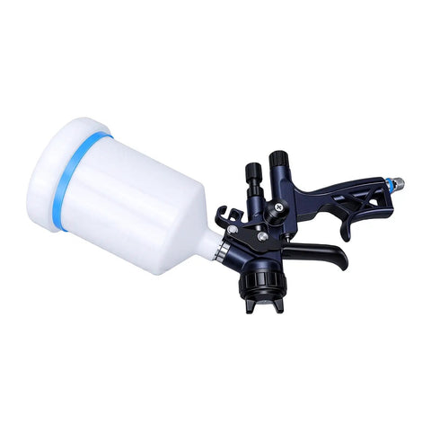 Complete Heavy Duty Hvp Spray Gun Kit With 1.7Mm Precision Nozzle And 600Ml Reusable Paint Cup For Automotive Painting and wood finishing view from side.