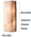 Square Marble Wall Lamp With Wood And Stone Shade, shown as a vertical stone sconce, 65cm high, suitable for various interior uses.