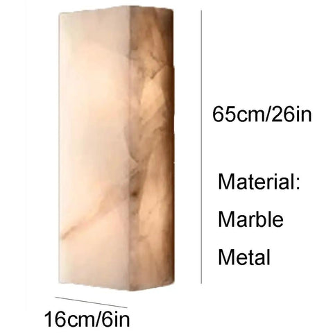 Square Marble Wall Lamp With Wood And Stone Shade, shown as a vertical stone sconce, 65cm high, suitable for various interior uses.