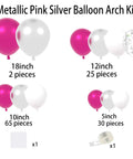 Hot Pink And Silver Balloon Garland Arch Kit With Confetti Balloons For Weddings, Anniversary, Bachelorette Party, Birthday And Christmas Decor, Featuring Fuchsia Pink, Metallic Rose Red, White And Chrome Silver Balloons For A Party Ready Vibe.