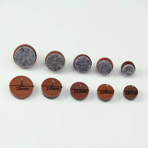 Brown 24mm Felt Screw In Chair Glides Set for Tables and Chairs Round Metal Foot Pads Furniture Protectors displayed by size