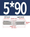 M5x90 stainless steel double-ended stud set (2 pcs) with hex nut center, left- and right-hand threads