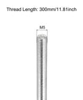 Close-up of M5 stainless steel fully threaded rod, 300 mm length, 0.8 mm pitch