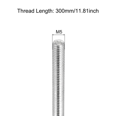 Close-up of M5 stainless steel fully threaded rod, 300 mm length, 0.8 mm pitch