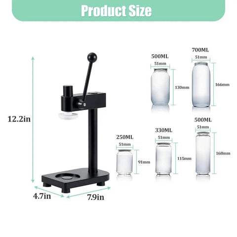 Heavy Duty Manual Can Sealer Machine For Aluminum And Plastic Cans With Adjustable Height Cup Sealers dimensions